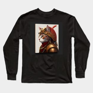 Samurai Cat Portrait Wearing Armor Long Sleeve T-Shirt